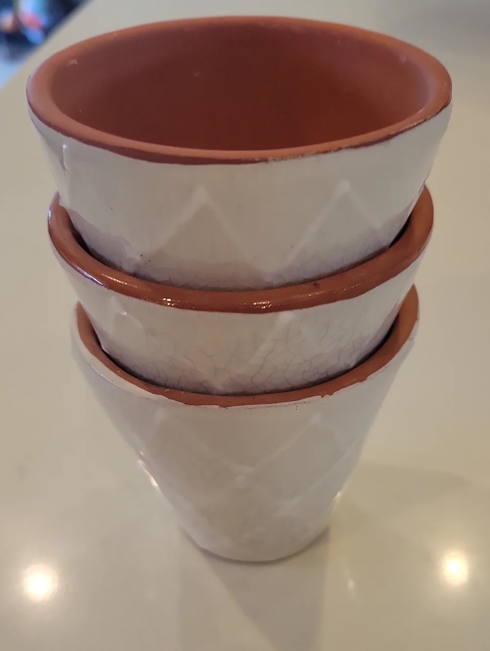 Pottery Barn White/ Cream Ceramic Planters with Terracotta Rim - Set of 3